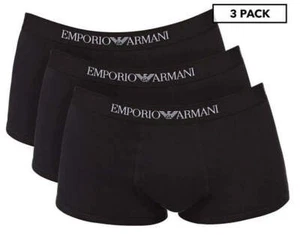 Emporio Armani Men's Pure Cotton Trunk 3-Pack - Black - Picture 1 of 7