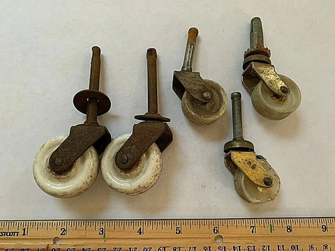Mixed lot of 5 antique furniture casters wheels salvage wheels porcelain plastic Cover