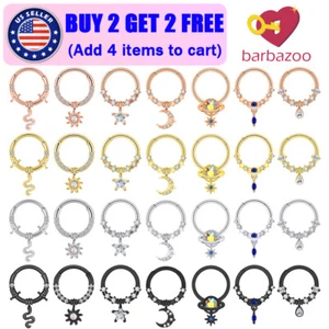 1x Crystal CZ Hinged Septum Clicker Dangle Nose Ring Lip Ear Cartilage Daith 16G - Picture 1 of 33