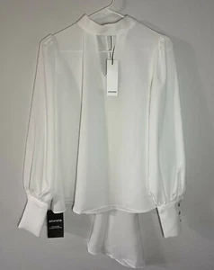 NWT Storets Aspen Brooch Blouse White Bling Button Details Size S/M New - Picture 1 of 12