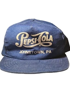 Vintage Pepsi Cola Johnstown PA Single Dot Trucker Hat Cap Blue USA Made Snap - Picture 1 of 8