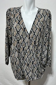Michael Kors 2X Damen Schwarz Beige Schlange Tierhaut Muster Top Shirt Neu mit Etikett Neu - Bild 1 von 7