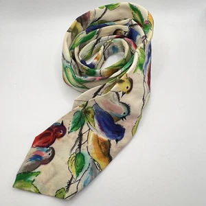 RARE 1940s BIRDS Novelty Print Tie Silk 30s Vintage Skinny Necktie Hand Painted - Picture 1 of 9