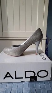 Aldo RENOVA Platform Silver Fabric Covered High Heeled Shoes Size 5 - Picture 1 of 7