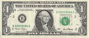 2001 older bank note C run B New York district B08928084C one dollar bill $1 dc - Picture 1 of 2