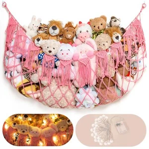 Stuffed Animal Storage Hammock or Net with Lights- Big Wall Hanging Stuff Ani... - Picture 1 of 6