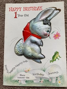 Vintage Hallmark cards Happy 1st Birthday Day Bunny Rabbit wall hanging - Picture 1 of 10