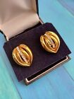 VGC Vintage 80s Chunky Gold Tone & Diamanté Curved Detailed Clip On Earrings