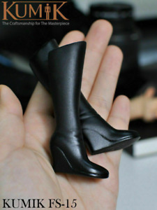 Kumik FS-15 1:6 High-Heeled Boots Leather Black Shoes Fit 12in PH Female Figure