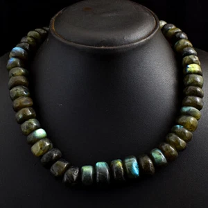 876 Cts Earth Mined Single Strand Labradorite Rondelle Beads Necklace JK 16E297 - Picture 1 of 5