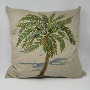 Pottery Barn 20"x20" Tropical Palm Tree Beach Embroidered Pillow - Picture 1 of 5