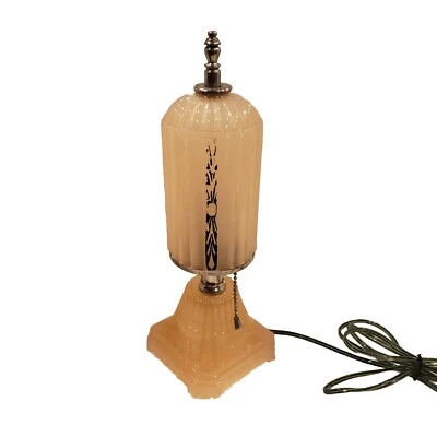 1930s HouzeX  Houze Glass Art Deco Coralex Pink “Skyscraper” Boudoir Lamp - Image 1 of 4