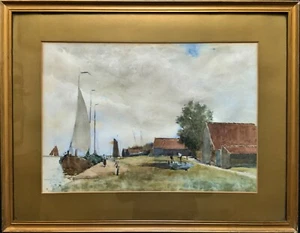 The Estuary Boat Yard - Pintura original acuarela vela paisaje marino del siglo XIX - Imagen 1 de 10