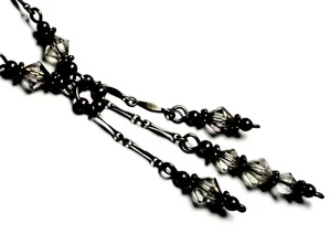 Vintage Sterling Silver Crystal Necklace Triple Dangle 15" Choker Triple Dangle - Picture 1 of 8
