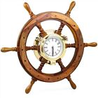 26"Elite Elegant Porthole Clock Ship Wheel with Beveled Glass Classic Wood Decor