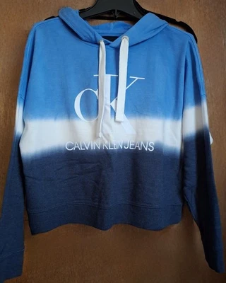 Jeans feminino médio Calvin Klein crop hoodie tie dye bebê azul, azul e branco - Imagem 1 de 4