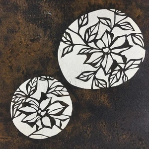 Antique Japanese Katagami Paper Kimono Stencil Katazome Round Flower Design A659 - Picture 1 of 9