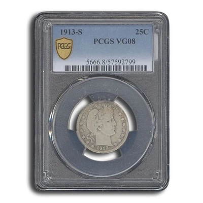 1913-S Barber Quarter VG-8 PCGS - Image 1 of 3