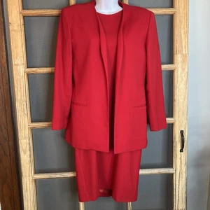 Talbots klassisches rotes Anzug Set mit offenem Sakko & Kleid (Gr. 4) 100% Wolle - Bild 1 von 23