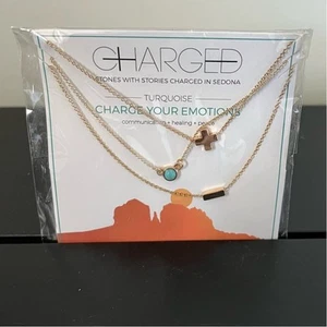 Charged 18k Gold 3-Chain Multi-Layer Necklace with Turquoise - Picture 1 of 2