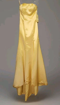 NWT Fashion Hi-Low Strapless Dress Womens US Size 2 Yellow Satin Formal Gown - Image 1 of 4