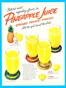 Pineapple Juice slices chunks crushed drink cocktail fruit vintage print ad 1953 - Picture 1 of 3
