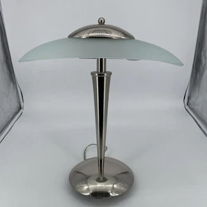 Art Deco Style Table Lamp With Frosted Glass Dome Base Silver - Picture 1 of 4