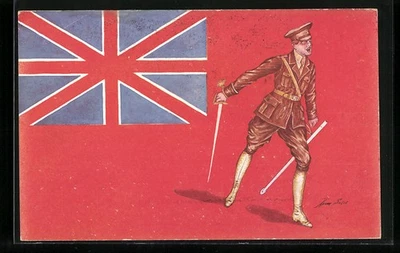 Künstler-AK Xavier Sager: Les Drapeaux alliées, Soldat mit Union Jack  - Bild 1 von 2