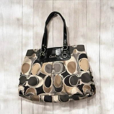 COACH Ashley Signature Sateen Large Handbag Satchel Purse Black Gray Tan - Image 1 of 4