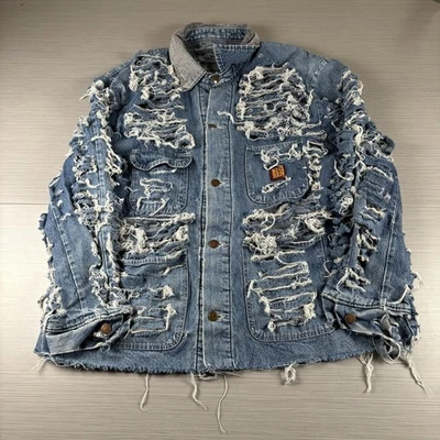 Chaqueta Denim Big Ben Para Hombre Grande Desgastada Deshilachada Rasgada Grunge De Colección Años 90 80 Foto 1 de 4