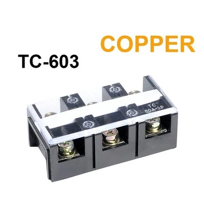 Terminal Block 60A 3P Copper High Current Dual Row Wire Connector Plate TC-603 - Image 1 of 4