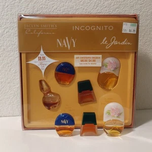 Vintage 90s JACKLYN SMITH Mini Travel Perfume Gift Box Navy Incognito Le Jardin - Picture 1 of 3
