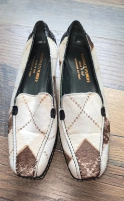 Donald Pliner Gator Leather Multi Plaid Distress Hair Calf Wedge Heels - Imagem 1 de 4