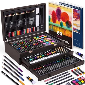 Juego de arte de lujo de 175 piezas con 2 almohadillas de dibujo, pinturas acrílicas, crayones, colores... - Imagen 1 de 7