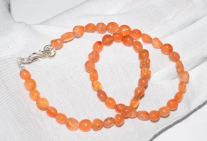Natural Naranja Cornalina 18" Cuerda Liso Ovalado Cuentas Collar de Plata de Ley - Imagen 1 de 12