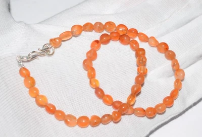 Arancione Corniola Perline Pietra 40 " Lungo Argento Sterling Collana come Visto - Immagine 1 di 4