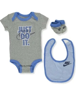 Nike Childrens Apparel Baby Bib, Bodysuit & Booties 3-Piece Gift Box 0-6 Months - Picture 1 of 2