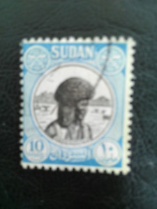 SUDAN USED STAMP 1951-62 HADENDOWA 10 MILLIEMES BLACK & PALE BLUE SG128.