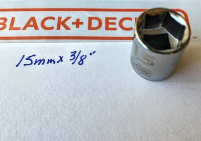 Black & Decker  15 mm x 3/8"  Dr Standard Socket 6 Point Free USA Shipping - Image 1 of 3