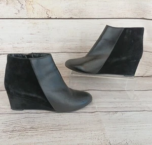 Aquatalia Womens Sz 8.5 Tracy Wedge Ankle Boots Black Leather Suede - Picture 1 of 9