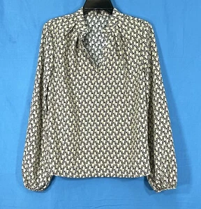 BLUSA TOP SHEIN Beige/Negro Estampado Retro Satinado Cuello en V Carrera Negocios S (US 4) - Imagen 1 de 5