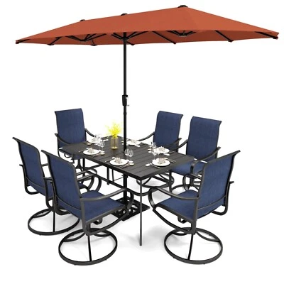 Juego de muebles de patio con sombrilla de patio de 13 pies sillas giratorias de exterior mesa de comedor Foto 1 de 4