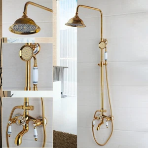 Grifo de ducha dorado de lujo montaje en pared baño lluvia 8" cabezal grifos de ducha portátiles - Imagen 1 de 11