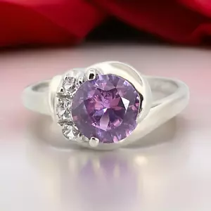 ANELLO ESTATE ORO BIANCO MASSICCIO 10K CREATO IN LABORATORIO 7mm ZAFFIRO ROSA MISURA 6 #7868 - Foto 1 di 7