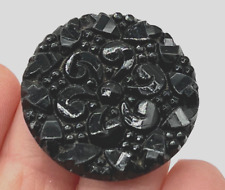 31mm Antique SPARKLY patterned black glass button~PINWHEEL~1-1/4"~B7