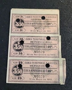 CUPON COLONIAL BANCO TERRITORIAL Y AGRICOLA PUERTO RICO STRIPE OF 3 - Picture 1 of 5