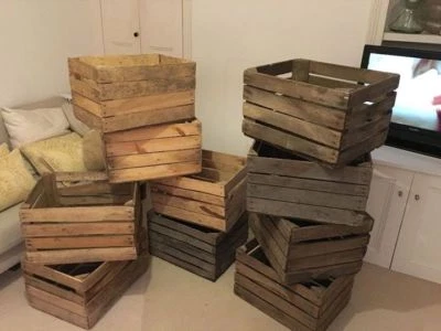 GRADED EUROPEAN VINTAGE WOODEN APPLE BOX STORAGE FRUIT CRATES BOX SHABBY CHIC .. - Image 1 of 4