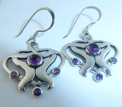 Pendientes de ley vintage Repousse Art Nouveau, amatista y circonitas circonitas, Konder #830 Foto 1 de 4