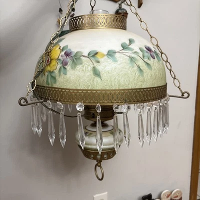 antiguo globo de vidrio pintado a mano accesorio tres cadenas luz colgante Foto 1 de 4