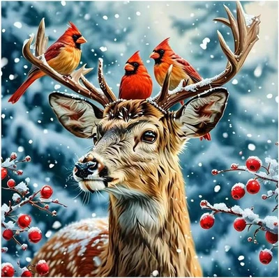 Kits de pintura artística de diamantes de alce 5D para adultos, puntos de diamante cardenal, nieve hágalo usted mismo completos Foto 1 de 4